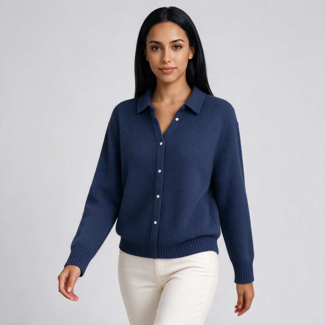 Women's cozy knit cardigan in dark blue