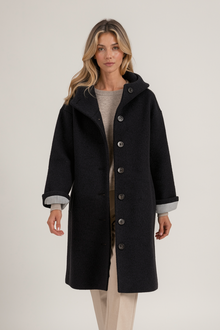 Heather women's hooded long coat in black