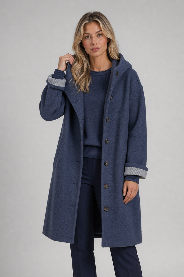 Heather women's hooded long coat in blue