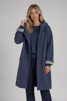 Heather women's hooded long coat in blue