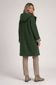 Heather women's hooded long coat in green – back view