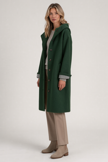Heather women's hooded long coat in green – side view