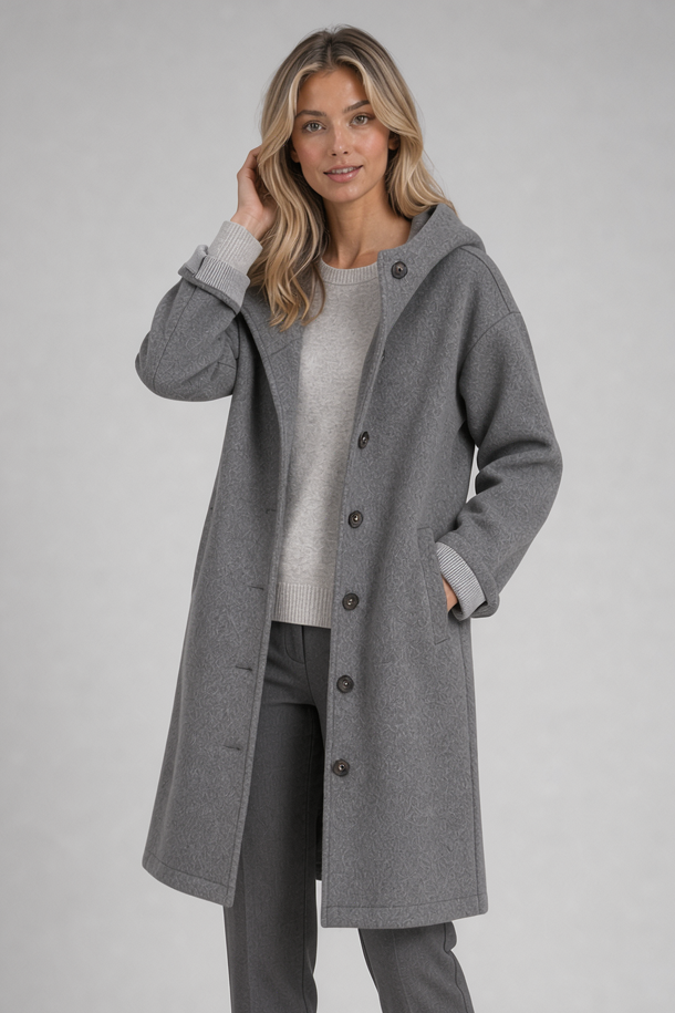 Heather women's hooded long coat in grey