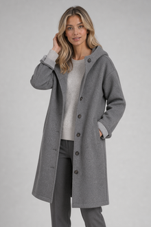 Heather women's hooded long coat in grey