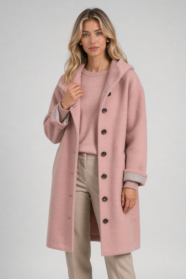 Heather women's hooded long coat in pink
