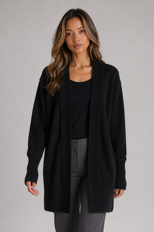Heather women's open-front cardigan in black