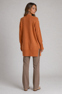 Heather women's open-front cardigan in orange – back view