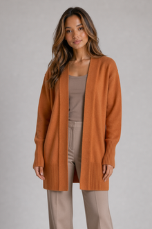 Heather women's open-front cardigan in orange – front view