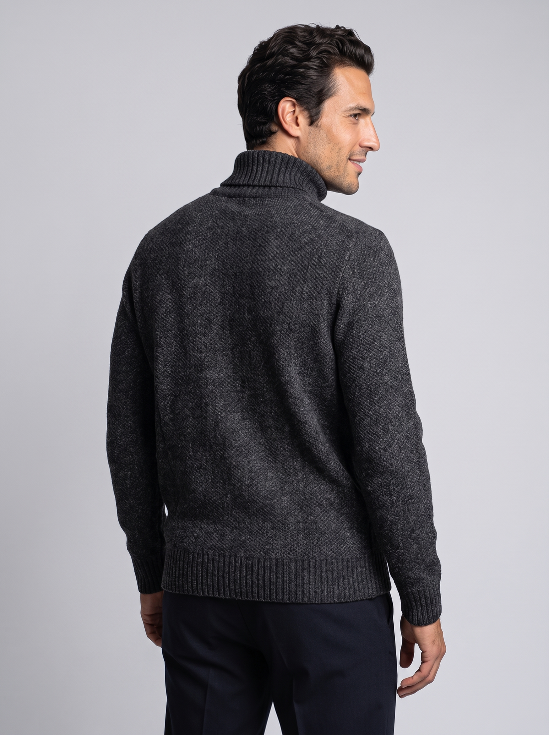 Men's Thick Knit Roll Neck Jumper in Black – back view