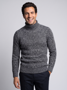 Men's Thick Knit Roll Neck Jumper in Grey – front view