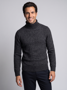 Men's Thick Knit Roll Neck Jumper in Black – front view