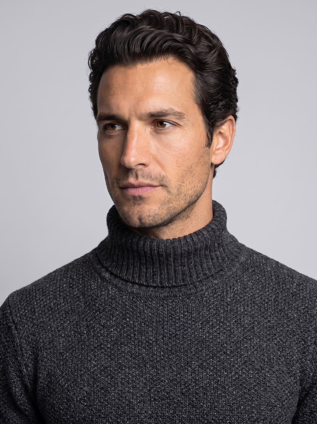 Men's Thick Knit Roll Neck Jumper in Black – front view