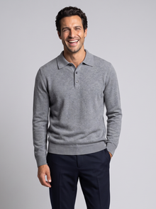 Men's Merino Wool Cashmere Knitted Polo in Grey – front view