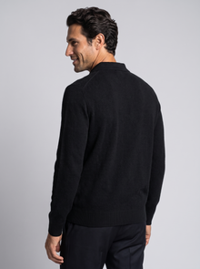 Men's Merino Wool Cashmere Knitted Polo in Black – back view