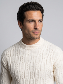 Men's Classic Crew Neck Knit Jumper in White – close-up