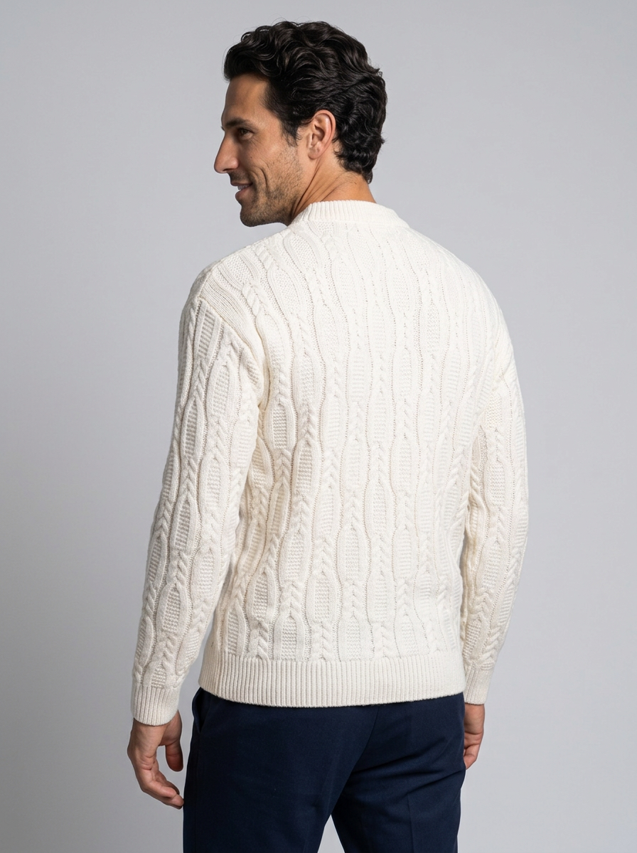 Men's Classic Crew Neck Knit Jumper in White – back view