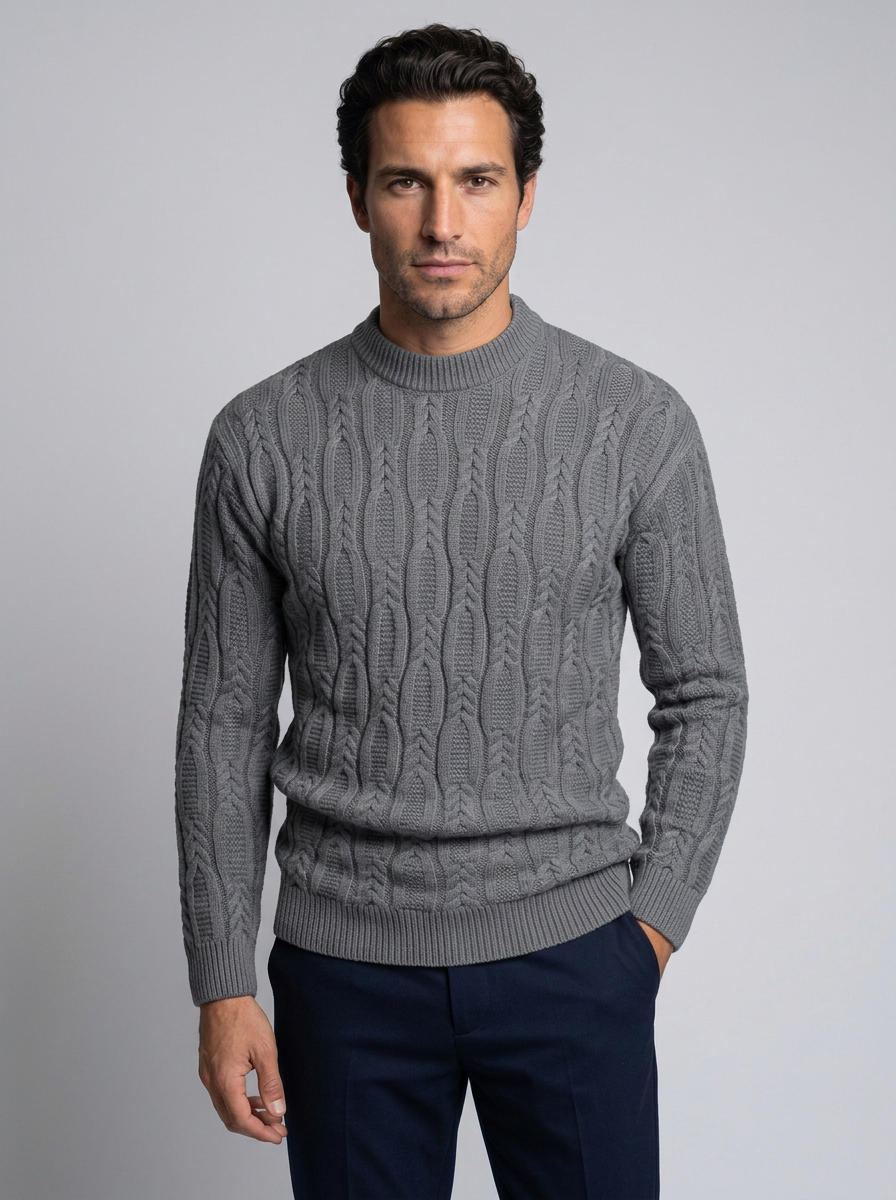 Men's Classic Crew Neck Knit Jumper in Grey – front view
