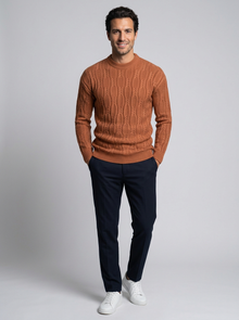 Men's Classic Crew Neck Knit Jumper in Brown – front view