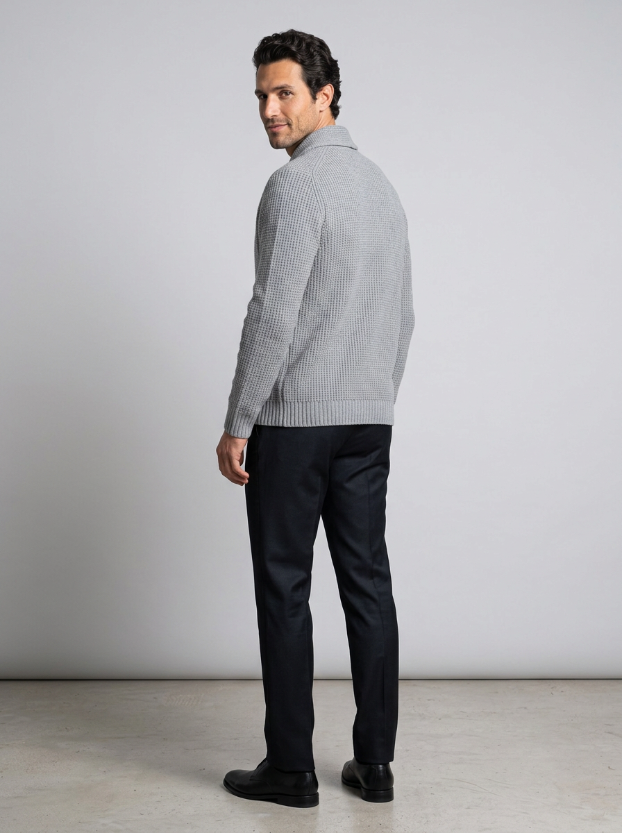 Men's Slim Fit Wool Cardigan in Grey – front view