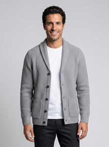 Men's Slim Fit Wool Cardigan in Grey – front view