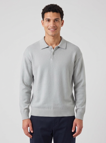 Men's Relaxed Button Polo Jumper in Grey – front view
