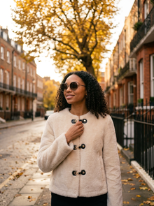 Women's Faux Fur Toggle Button Jacket in Beige – lifestyle shot