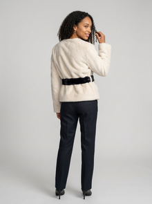 Women's Faux Fur Toggle Button Jacket in Beige – back view