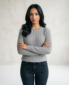 Women's Cable Knit Round Neck Jumper in Grey – front view