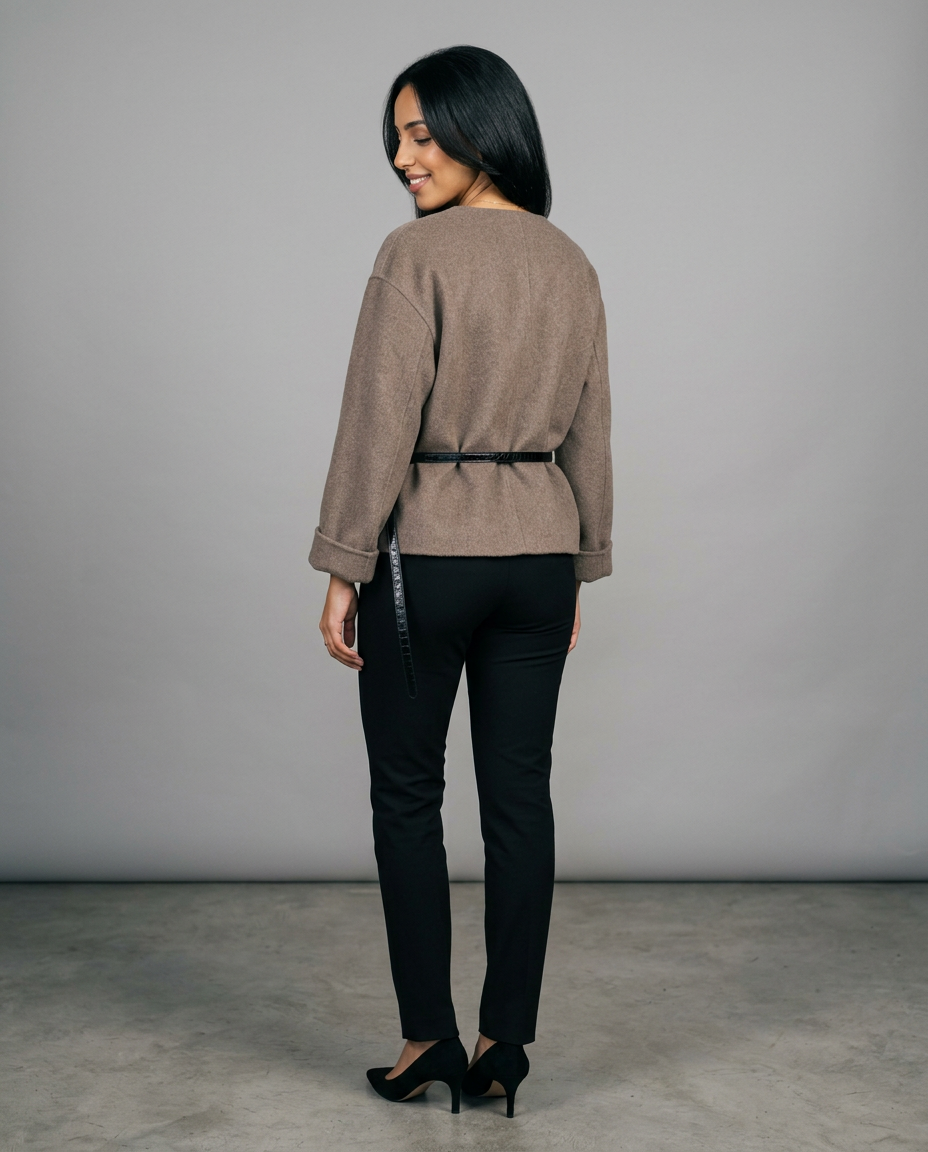 Women's Belted Wrap Coat in Beige – back view