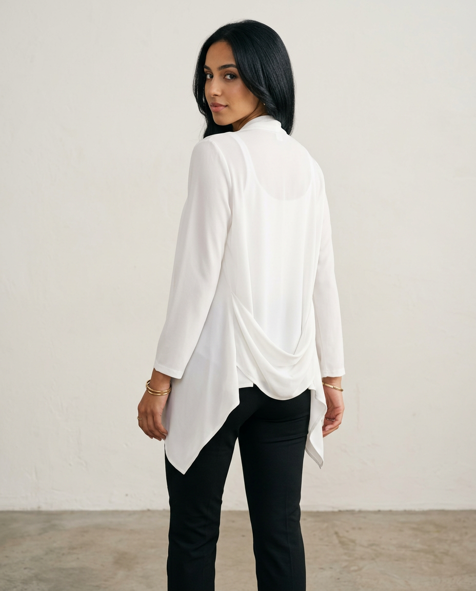 Women's Open Front Draped Cardigan in White – back view