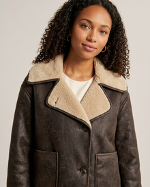 Women's Fleece Lined Single-Breasted Coat in Brown – close-up