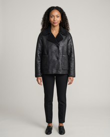 Women's Fleece Lined Single-Breasted Coat in Black – front view