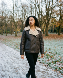 Women's Fleece Lined Single-Breasted Coat in Brown – lifestyle shot