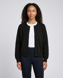 Women's Relaxed V-Neck Pocket Cardigan in Black – front view