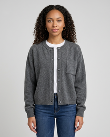 Women's Relaxed V-Neck Pocket Cardigan in Grey – front view