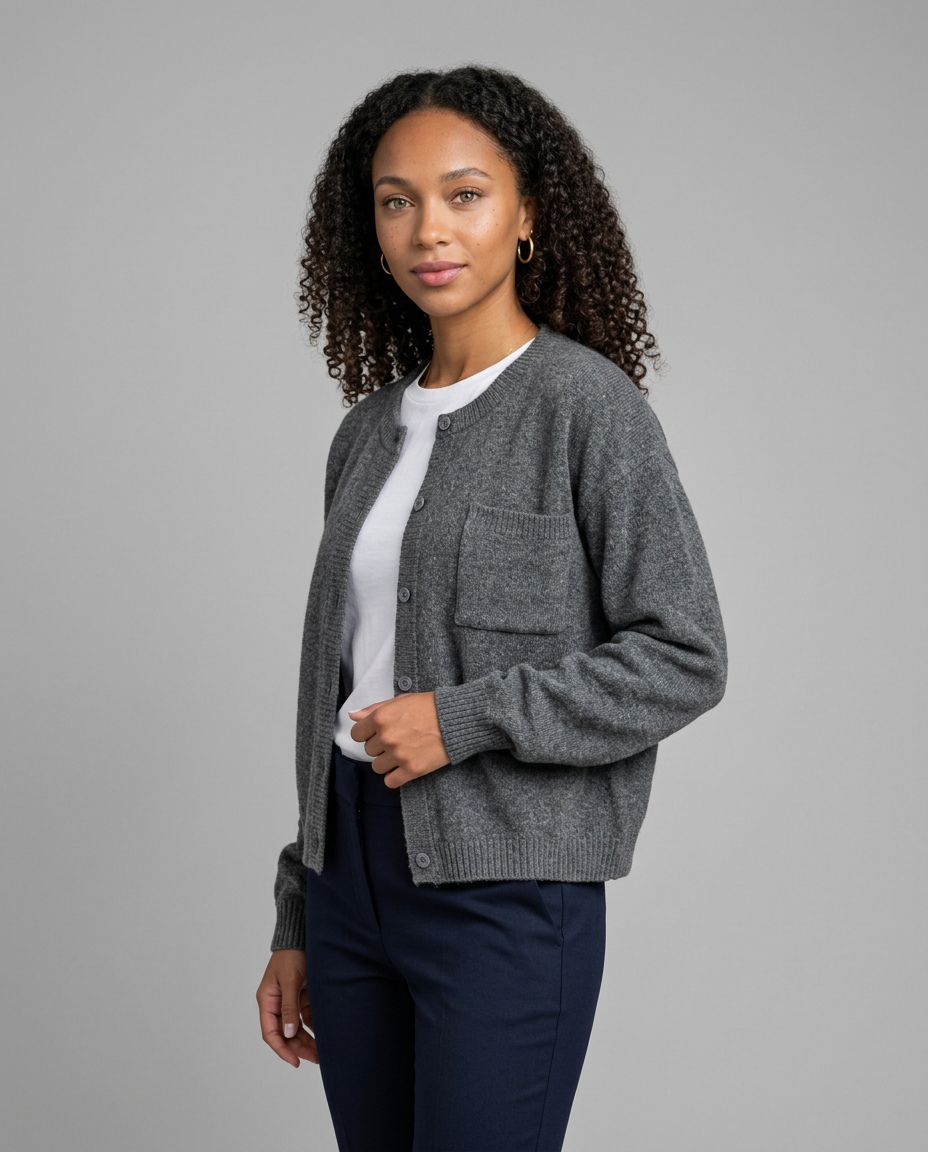 Women's Relaxed V-Neck Pocket Cardigan in Grey – front view