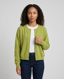 Women's Relaxed V-Neck Pocket Cardigan in Greenish Yellow – front view