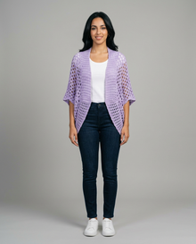 Women's Open Knit Batwing Cardigan in Purple – front view