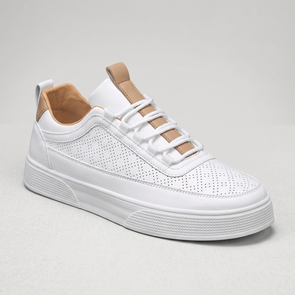Men's Breathable Mesh Trainers in White-Beige – product shot