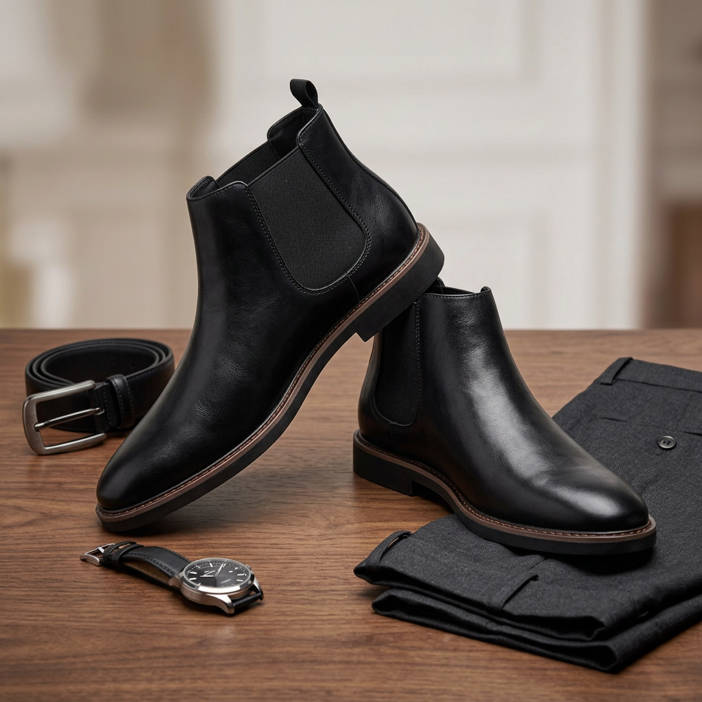 Men's Retro Faux Leather Chelsea Boots in Black