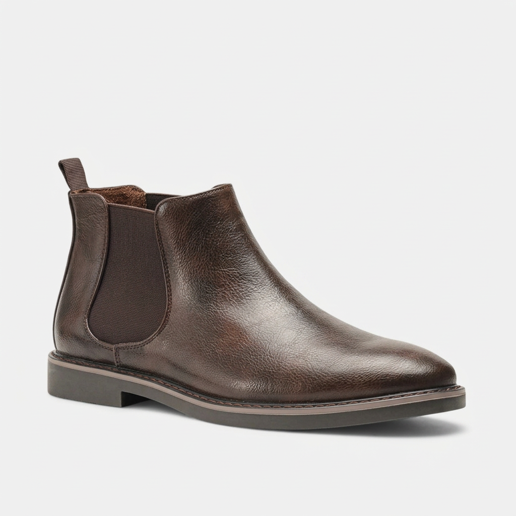 Men's Retro Faux Leather Chelsea Boots in Dark Brown