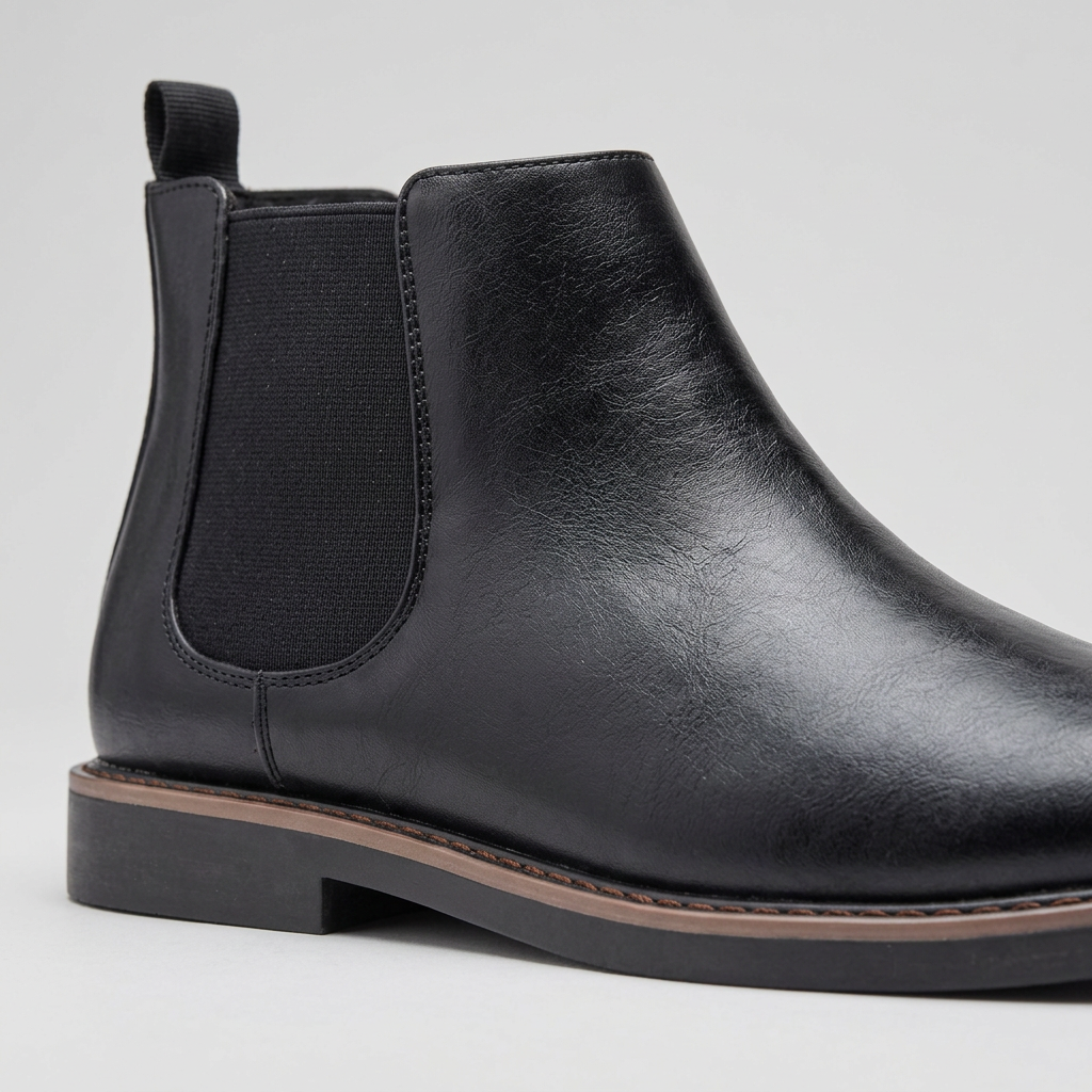 Men's Retro Faux Leather Chelsea Boots in Black – detail view