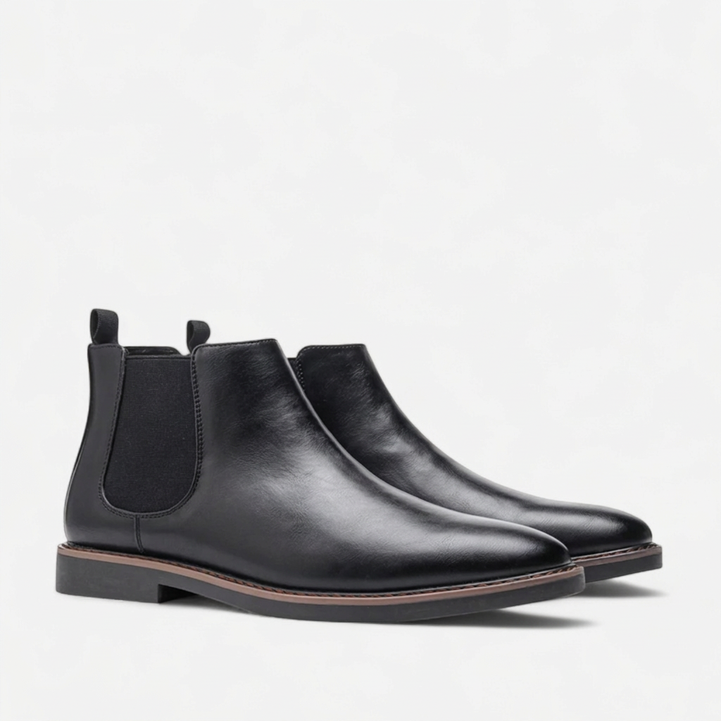 Men's Retro Faux Leather Chelsea Boots in Black