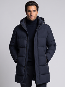 Men's Hooded Puffer Parka Jacket in Navy – front view