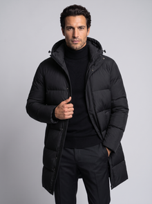 Men's Hooded Puffer Parka Jacket in Black