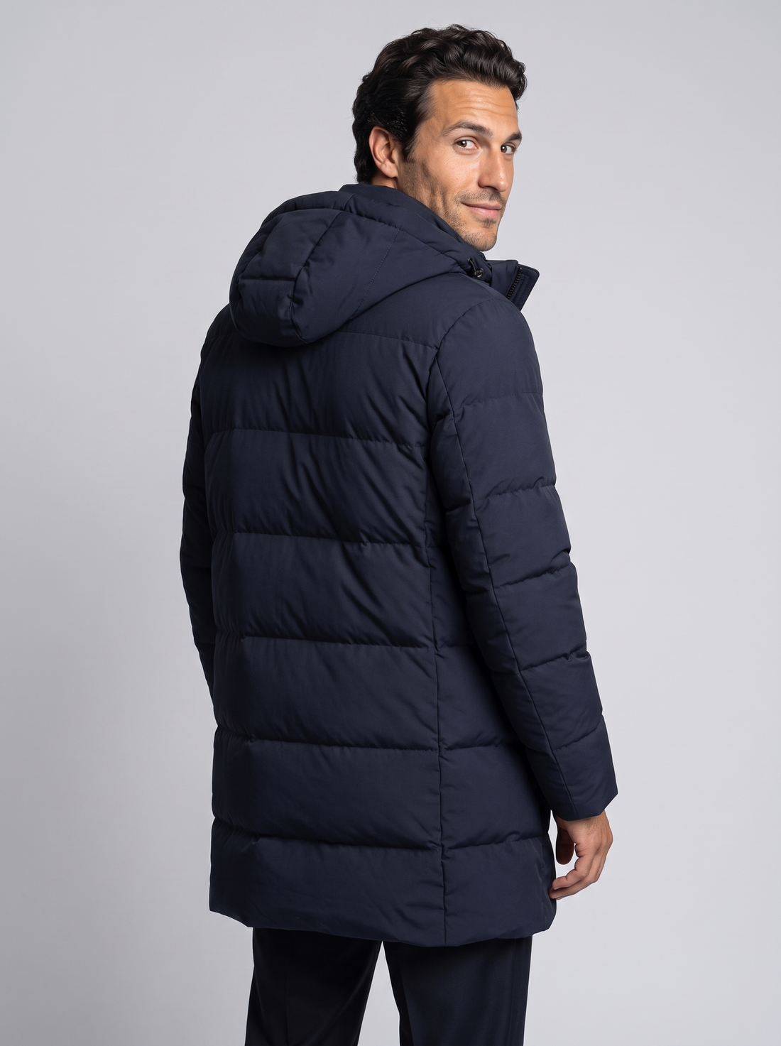 Men's Hooded Puffer Parka Jacket in Navy – back view