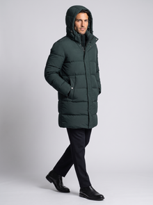 Men's Hooded Puffer Parka Jacket in Deep Green
