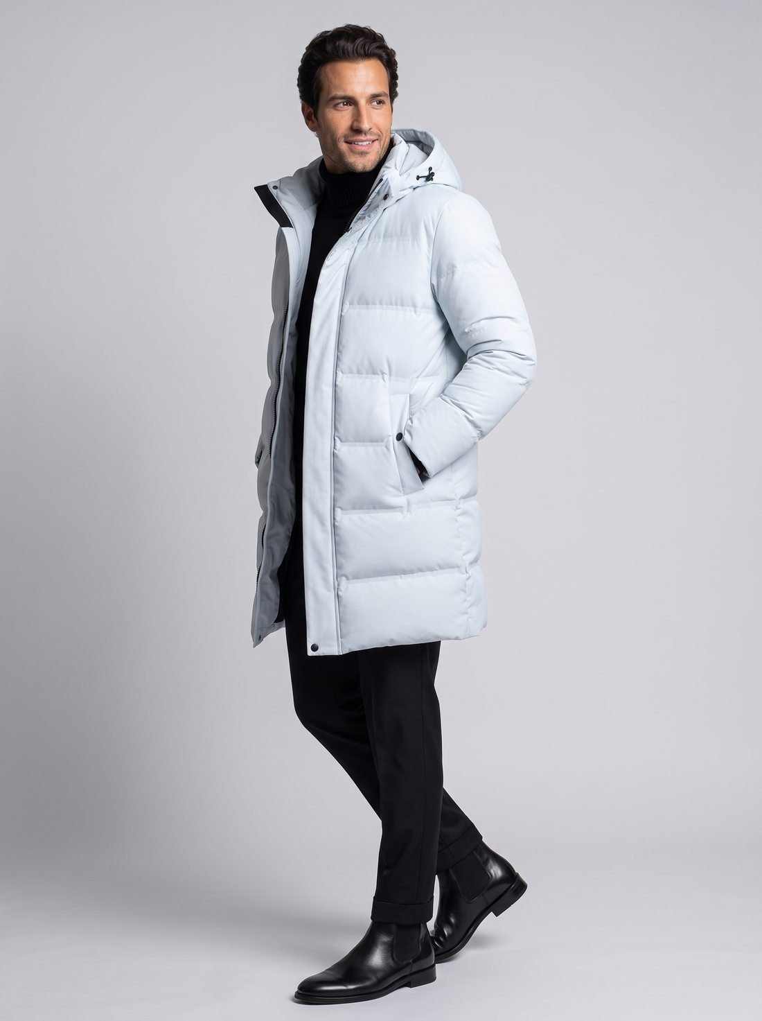 Men's Hooded Puffer Parka Jacket in White