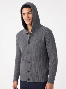 Men's Hooded Button Up Knit Cardigan in Grey