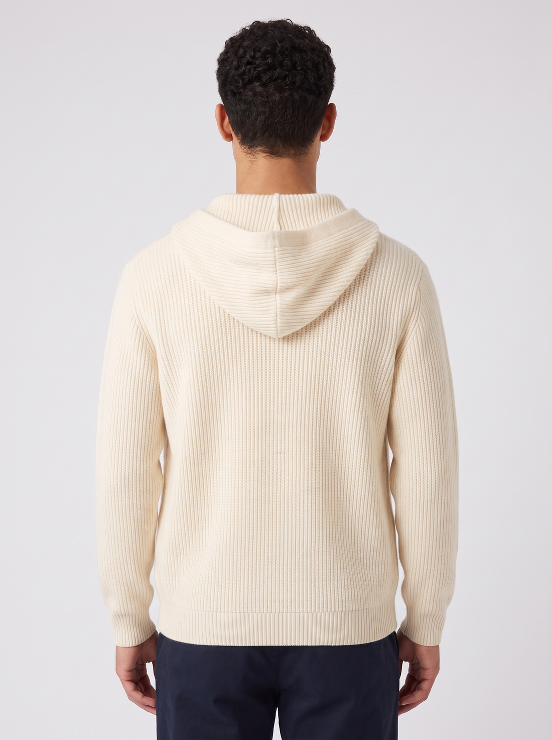 Men's Hooded Button Up Knit Cardigan in Beige – back view